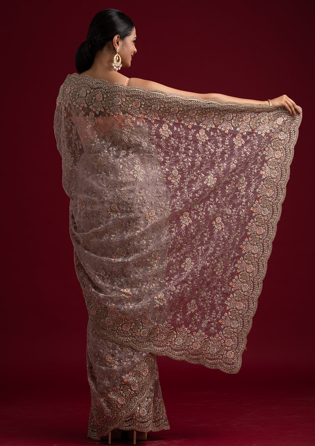 Lavender Zariwork Net Designer Saree - koskii
