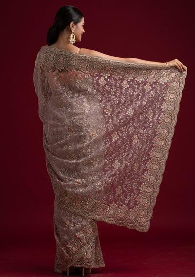 Lavender Zariwork Net Designer Saree - koskii