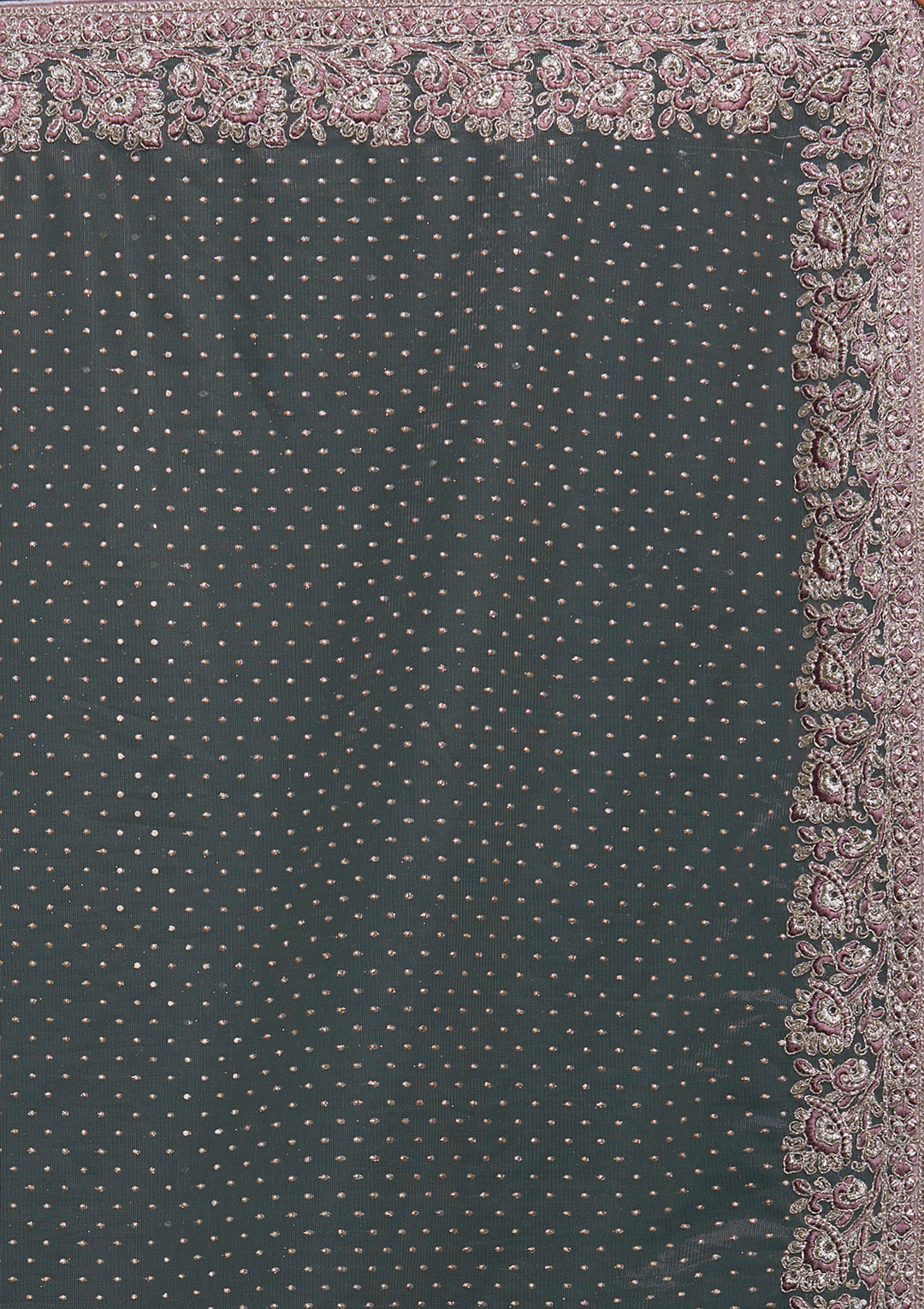 Lavender Zariwork Net Saree - Koskii