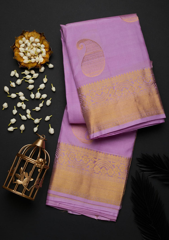 Lavender Zariwork Pure Silk Designer Saree - Koskii