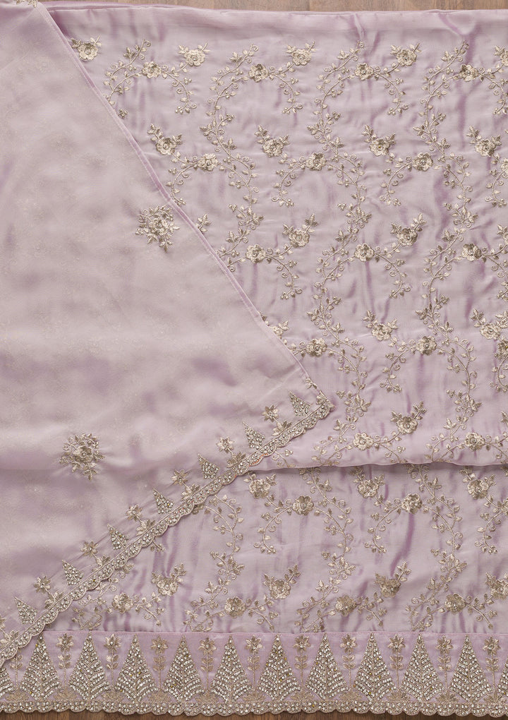 Lavender Zariwork Semi Crepe Unstitched Salwar Suit-Koskii