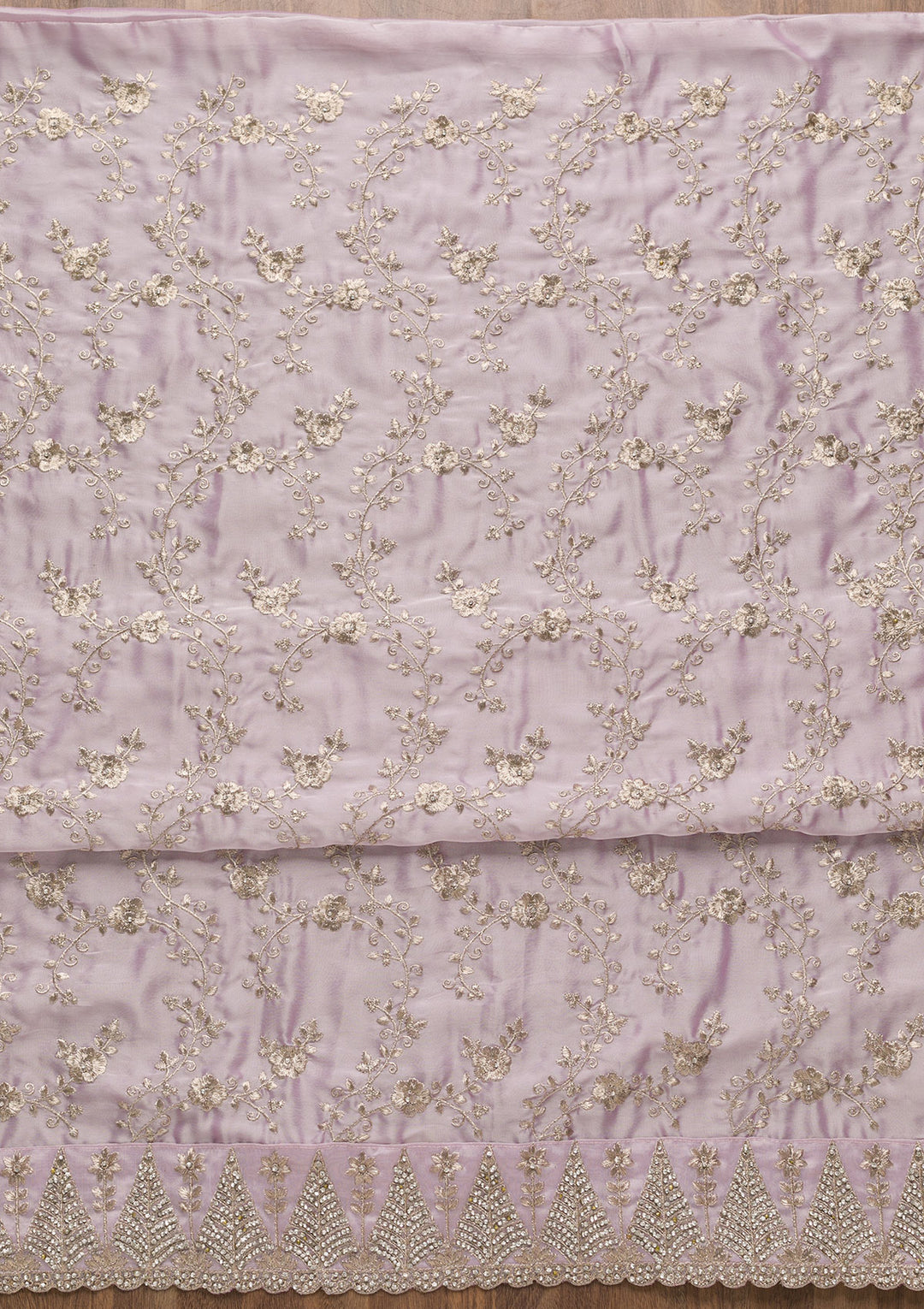 Lavender Zariwork Semi Crepe Unstitched Salwar Suit-Koskii
