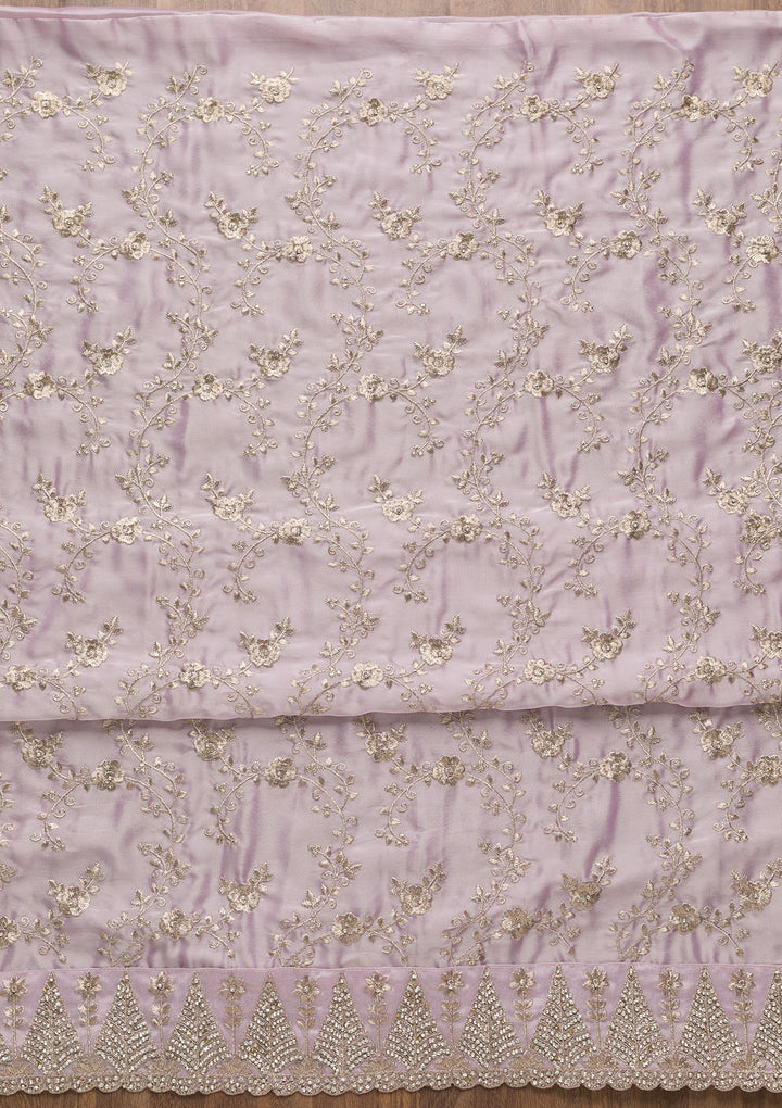 Lavender Zariwork Semi Crepe Unstitched Salwar Suit-Koskii