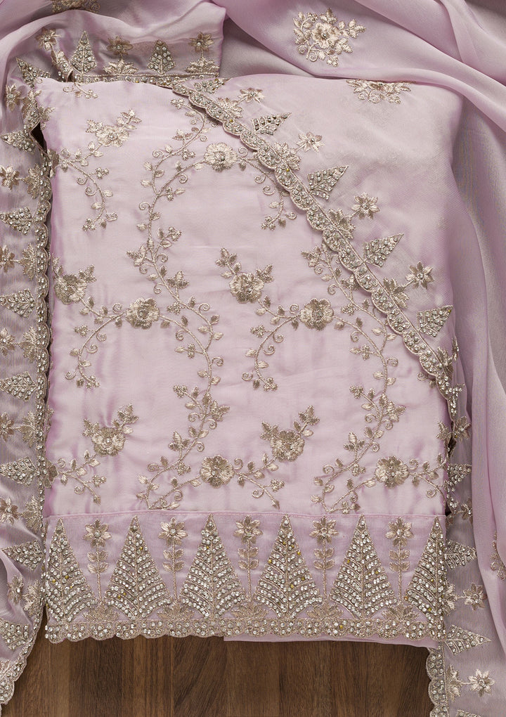 Lavender Zariwork Semi Crepe Unstitched Salwar Suit-Koskii