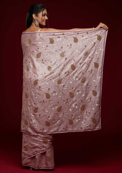 Lavender Zariwork Semi Crepe Saree-Koskii