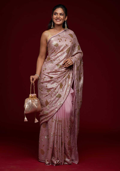 Lavender Zariwork Semi Crepe Saree-Koskii