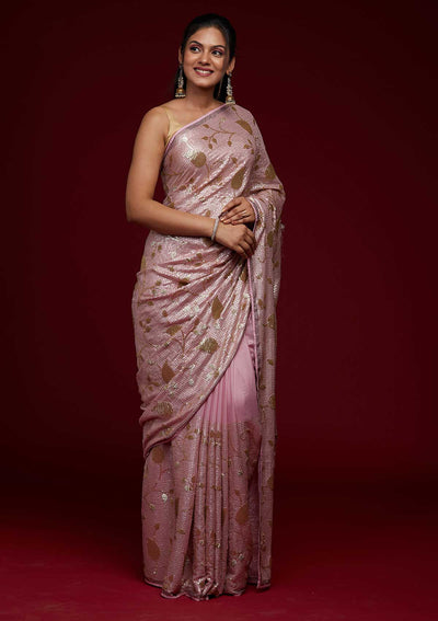 Lavender Zariwork Semi Crepe Saree-Koskii