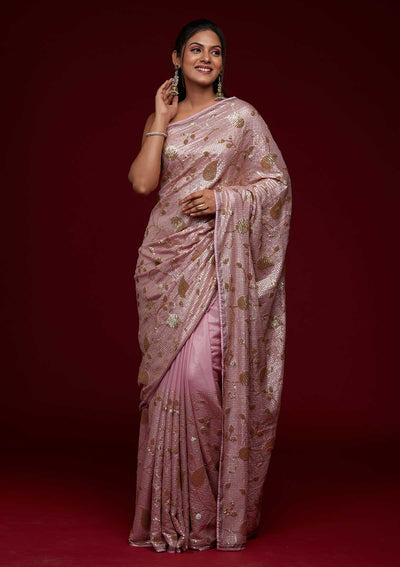 Lavender Zariwork Semi Crepe Saree-Koskii