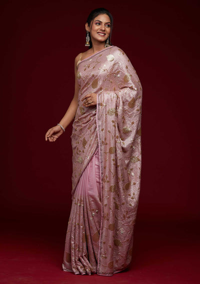 Lavender Zariwork Semi Crepe Saree-Koskii
