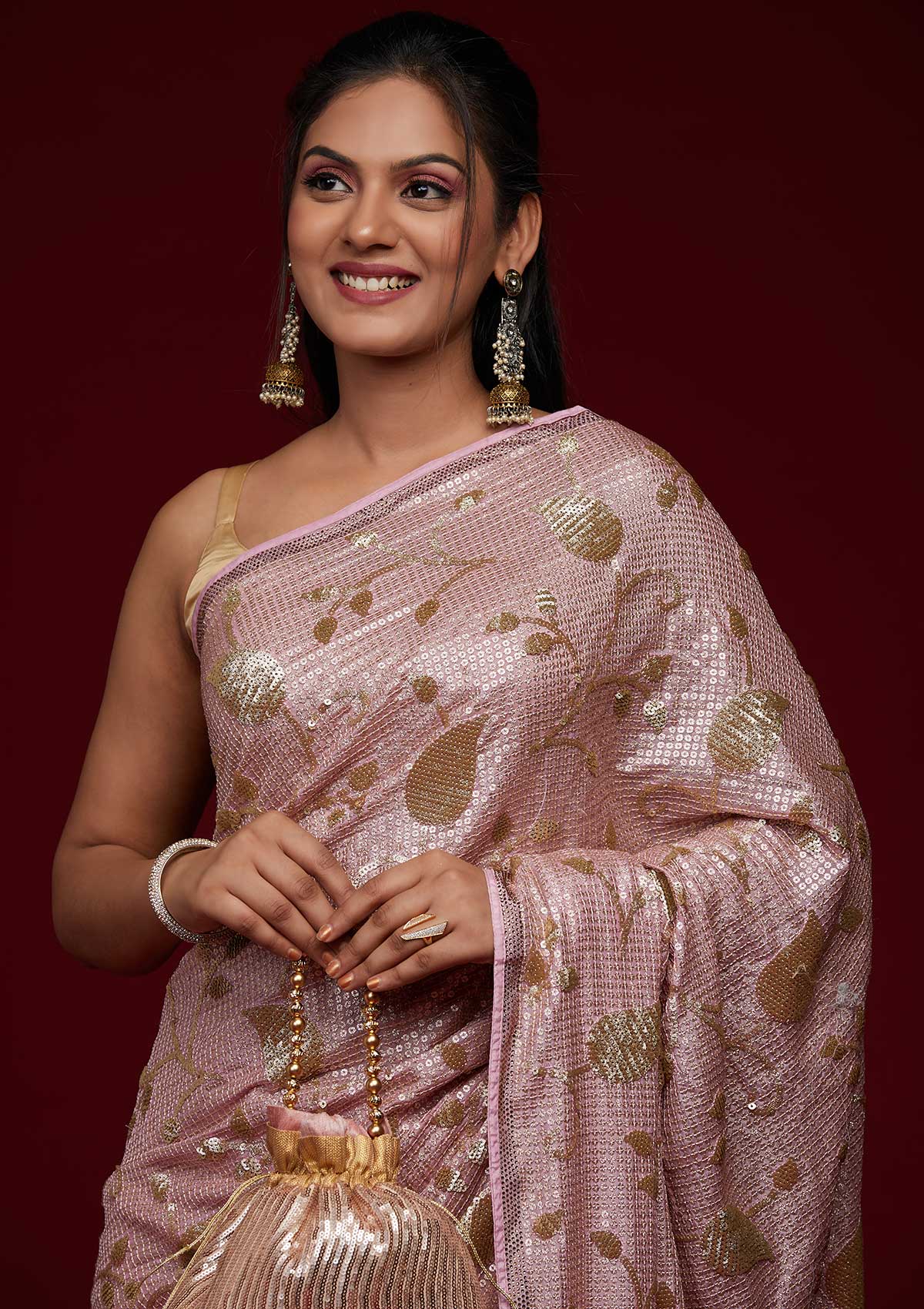 Lavender Zariwork Semi Crepe Saree-Koskii
