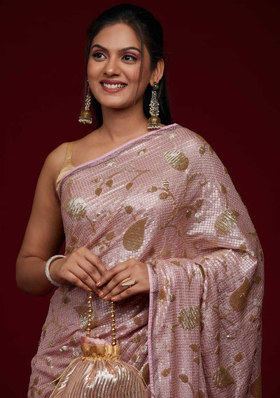 Lavender Zariwork Semi Crepe Saree-Koskii