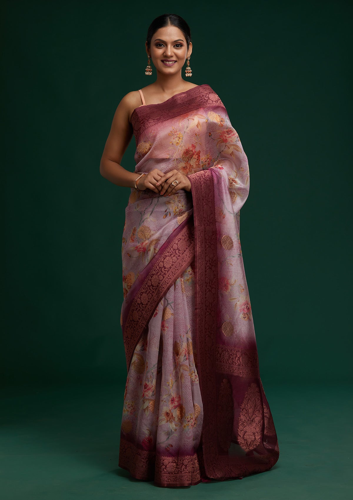 Lavender Zariwork Taffeta Silk Saree- Koskii
