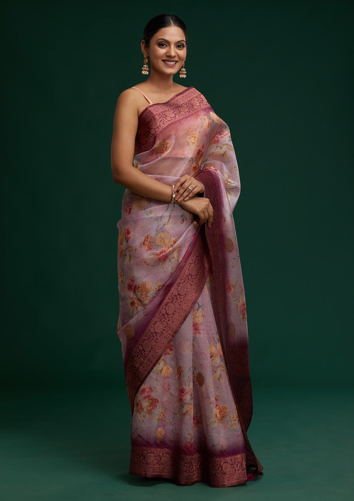 Lavender Zariwork Taffeta Silk Saree - Koskii