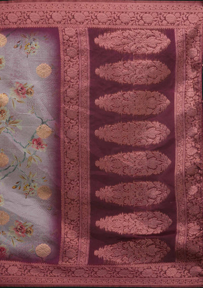 Lavender Zariwork Taffeta Silk Saree - Koskii