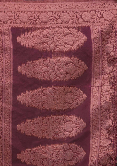 Lavender Zariwork Taffeta Silk Saree - Koskii