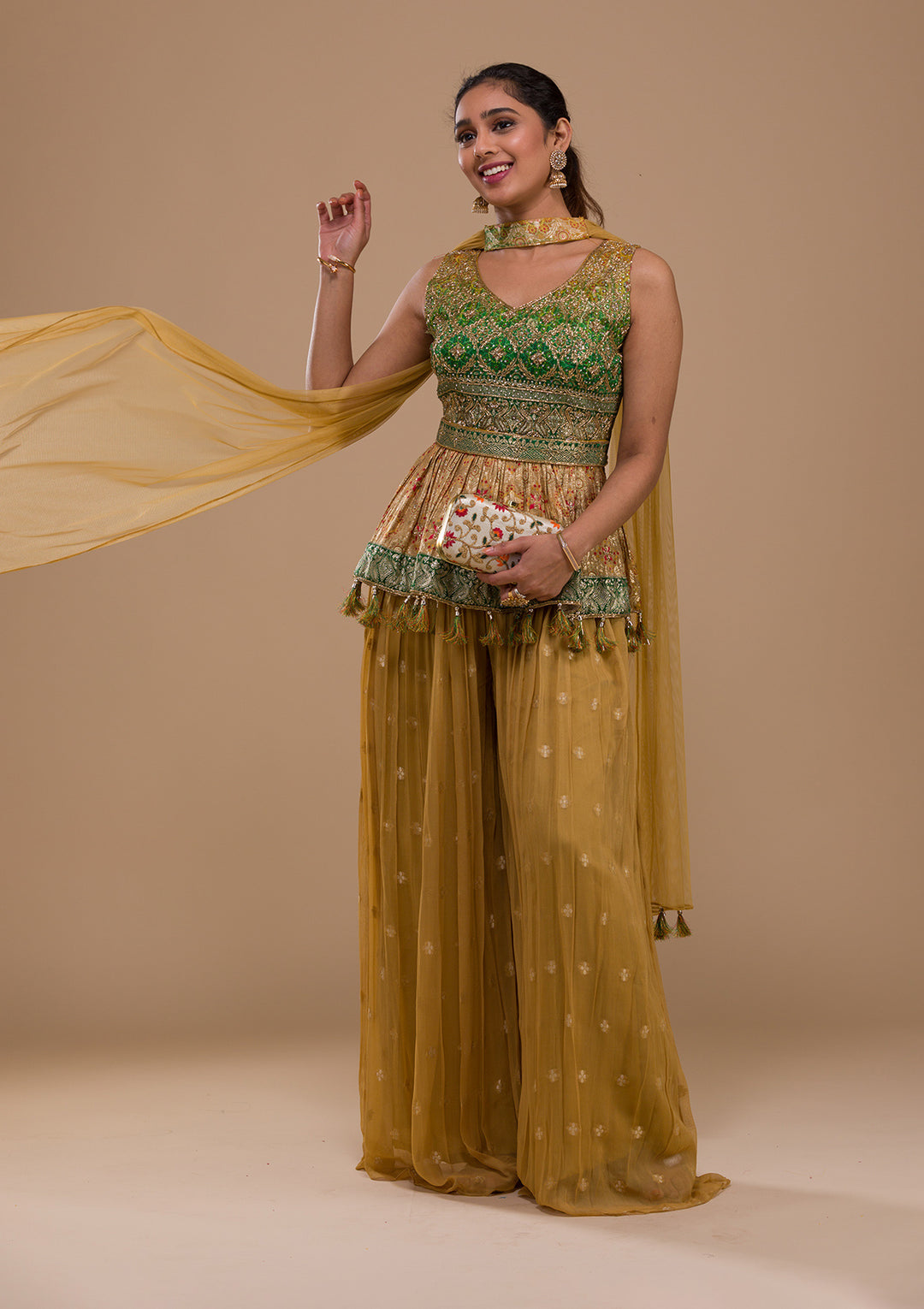 Leaf Green Cutdana Georgette Readymade Salwar Suit-Koskii