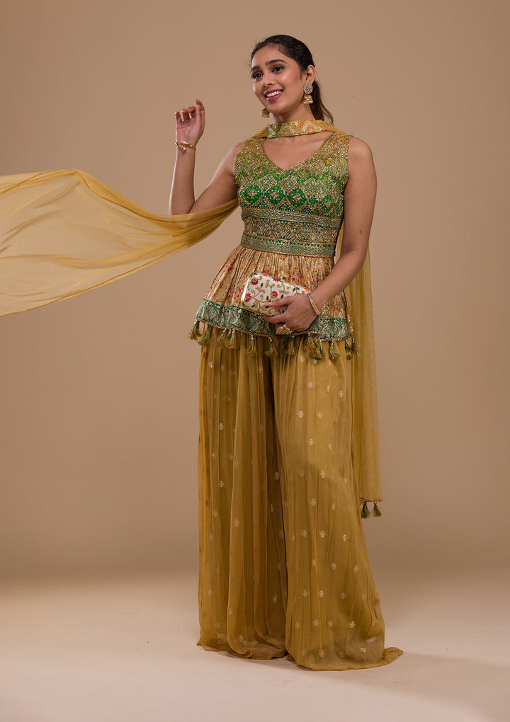 Leaf Green Cutdana Georgette Readymade Salwar Suit-Koskii