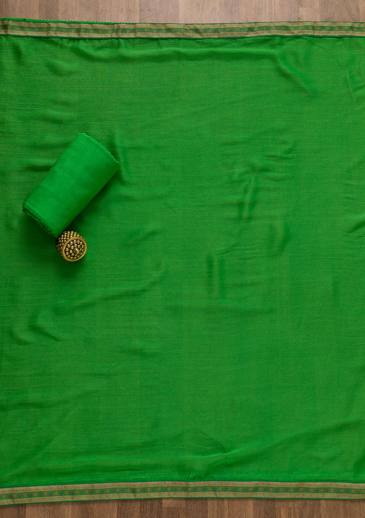 Leaf Green Soft Silk Printed Unstitched Salwar Suit-Koskii