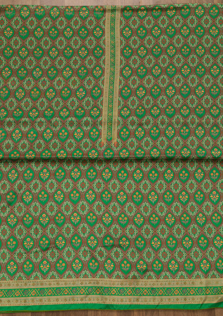 Leaf Green Soft Silk Printed Unstitched Salwar Suit-Koskii