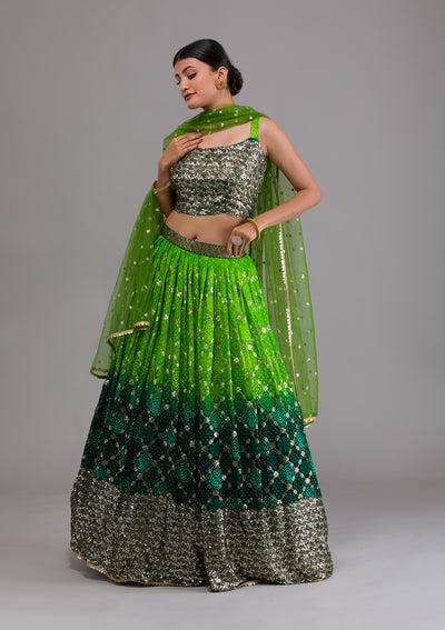 Leaf Green Sequins Georgette Designer Lehenga-Koskii
