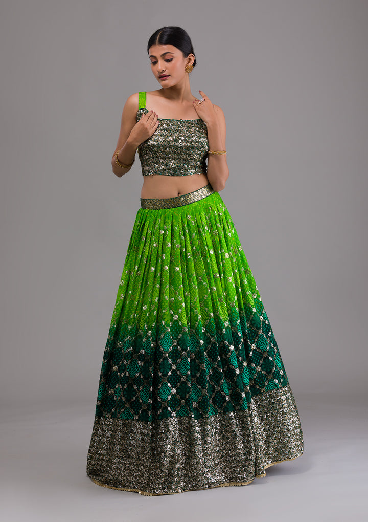 Leaf Green Sequins Georgette Designer Lehenga-Koskii