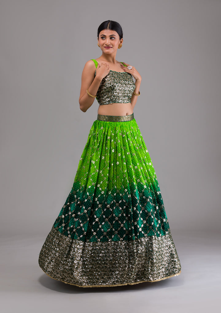 Leaf Green Sequins Georgette Designer Lehenga-Koskii