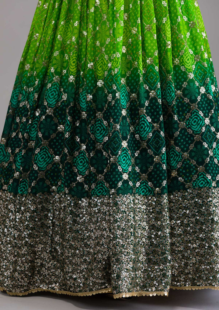 Leaf Green Sequins Georgette Designer Lehenga-Koskii