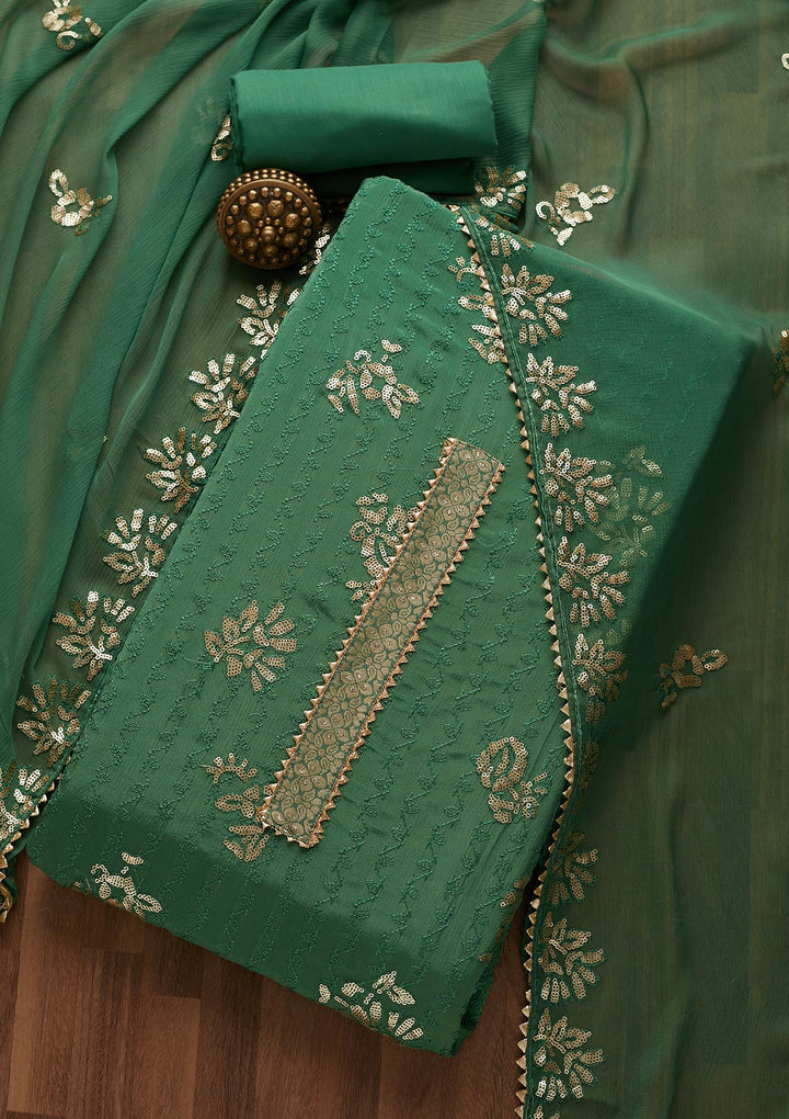 Leaf Green Sequins Georgette Semi-Stitched Salwar Suit-Koskii
