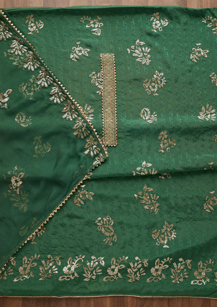 Leaf Green Sequins Georgette Semi-Stitched Salwar Suit-Koskii