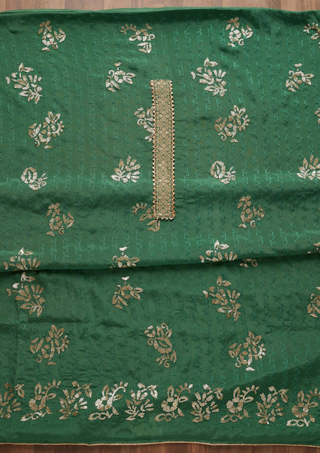 Leaf Green Sequins Georgette Semi-Stitched Salwar Suit-Koskii