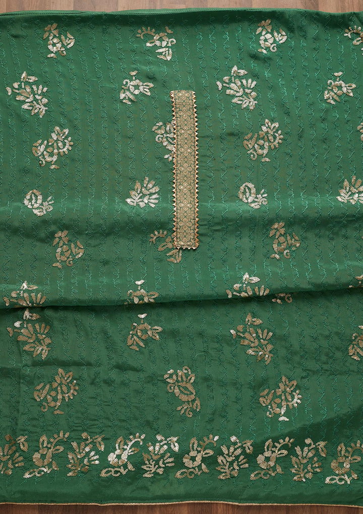 Leaf Green Sequins Georgette Semi-Stitched Salwar Suit-Koskii