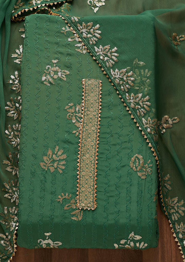 Leaf Green Sequins Georgette Semi-Stitched Salwar Suit-Koskii