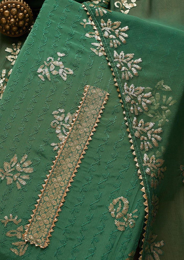 Leaf Green Sequins Georgette Semi-Stitched Salwar Suit-Koskii