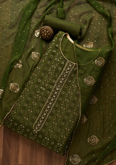 Leaf Green Sequins Georgette Unstitched Salwar Suit-Koskii