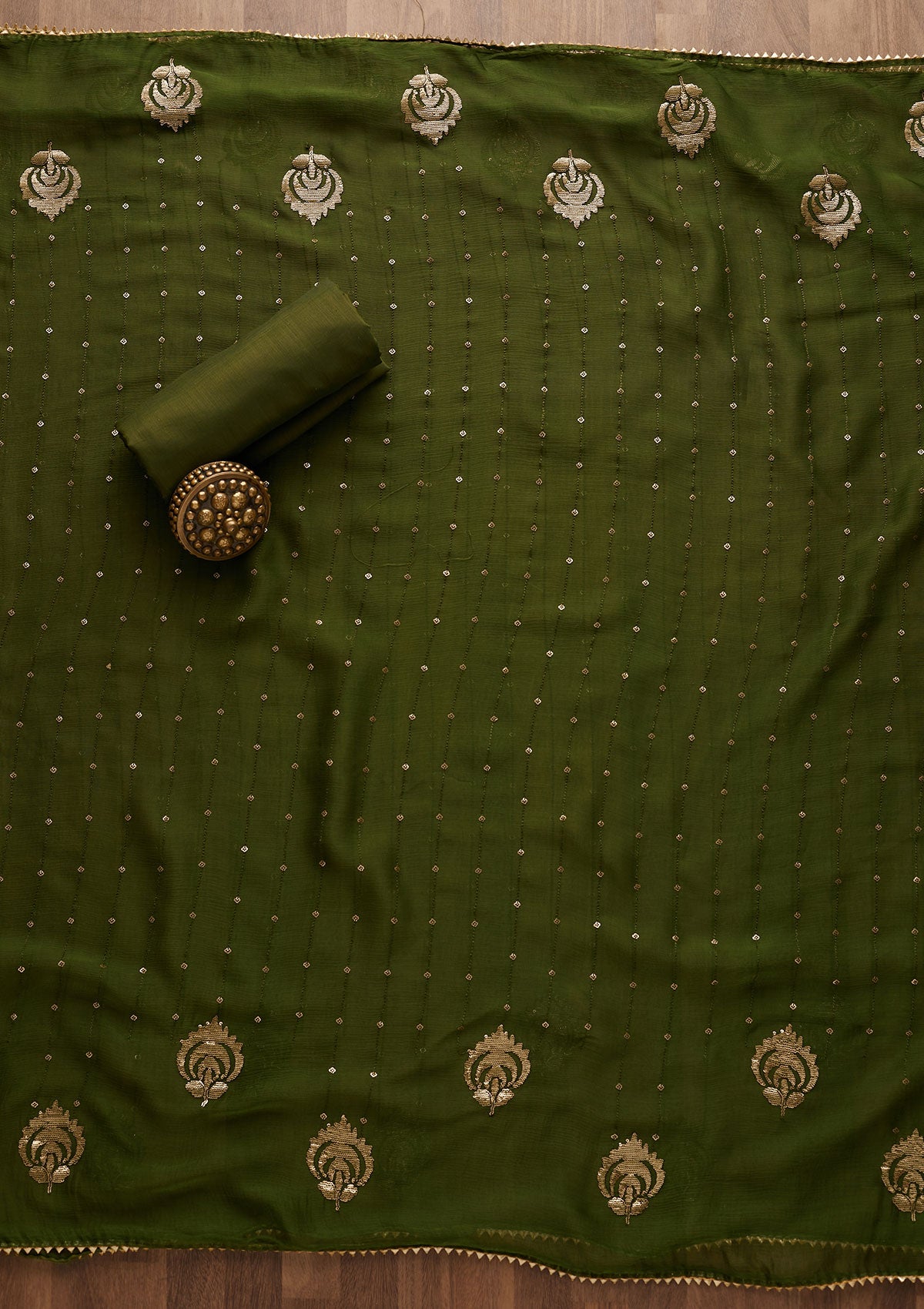 Leaf Green Sequins Georgette Unstitched Salwar Suit-Koskii