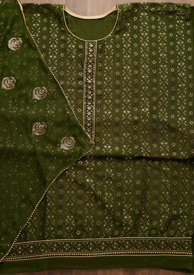 Leaf Green Sequins Georgette Unstitched Salwar Suit-Koskii