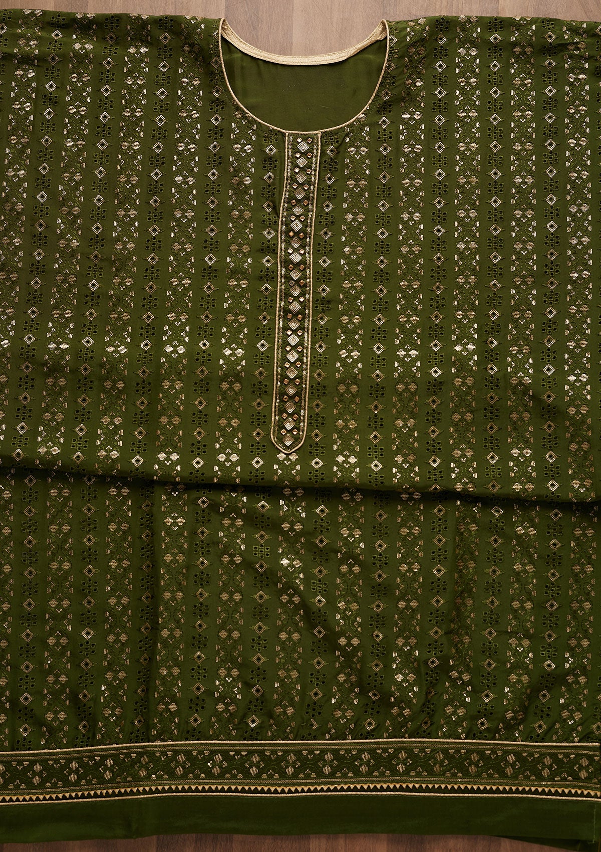 Leaf Green Sequins Georgette Unstitched Salwar Suit-Koskii