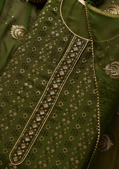 Leaf Green Sequins Georgette Unstitched Salwar Suit-Koskii