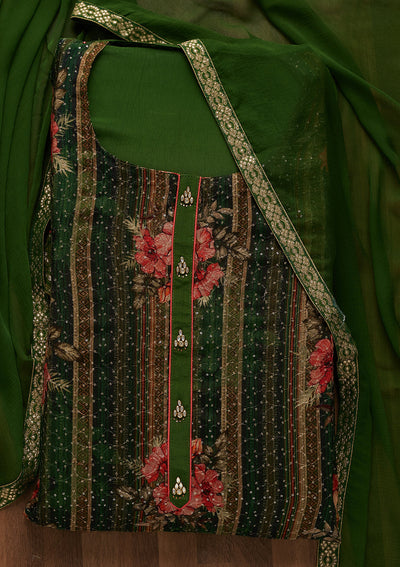 Leaf Green Sequins Georgette Unstitched Salwar Suit-Koskii