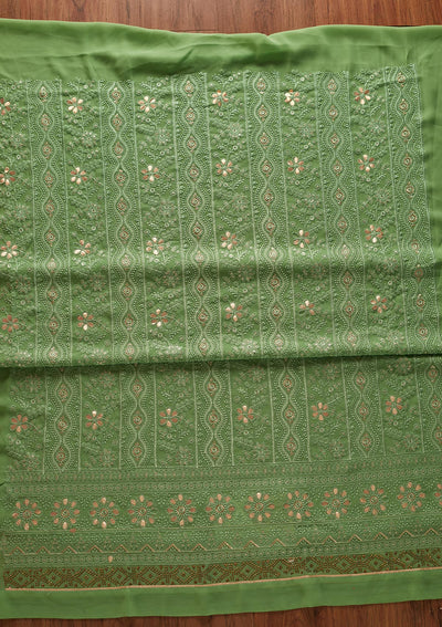 Leaf Green Threadwork Georgette Designer Semi-Stitched Salwar Suit - koskii