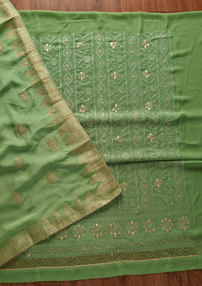 Leaf Green Threadwork Georgette Designer Semi-Stitched Salwar Suit - koskii