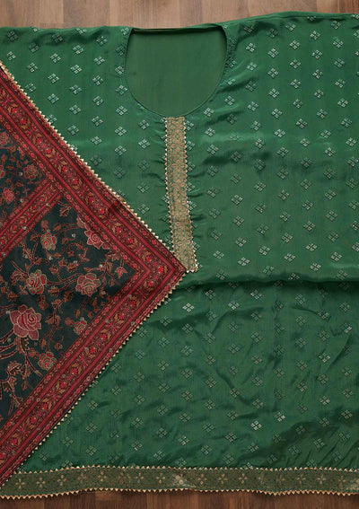 Leaf Green Sequins Threadwork Semi Crepe Unstitched Salwar Suit-Koskii