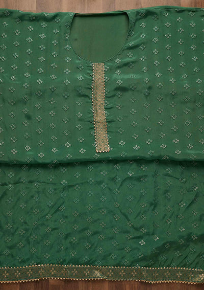 Leaf Green Sequins Threadwork Semi Crepe Unstitched Salwar Suit-Koskii