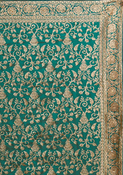 Leaf Green Zariwork Art Silk Designer Saree - koskii