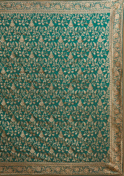 Leaf Green Zariwork Art Silk Designer Saree - koskii