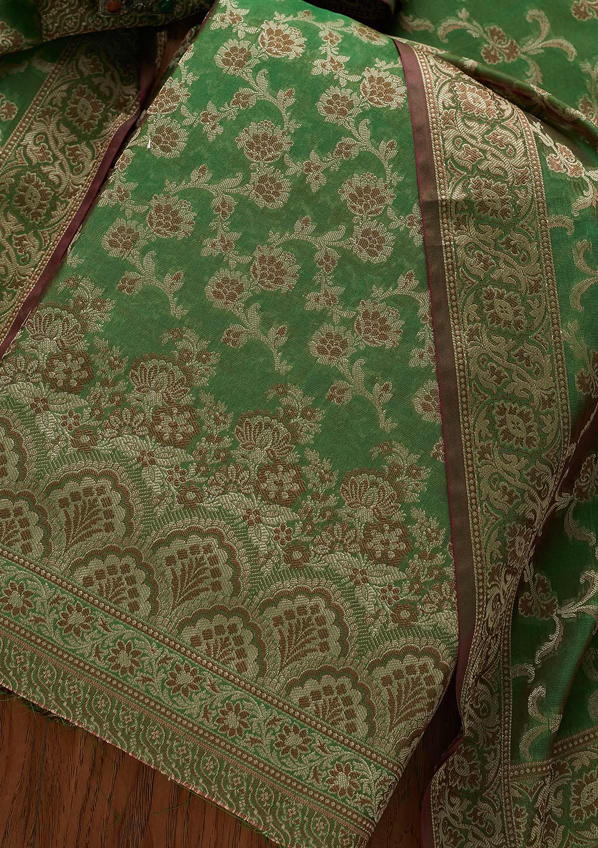 Leaf Green Zariwork Banarasi Designer Unstitched Salwar Suit - koskii