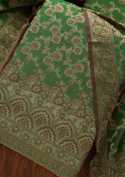 Leaf Green Zariwork Banarasi Designer Unstitched Salwar Suit - koskii