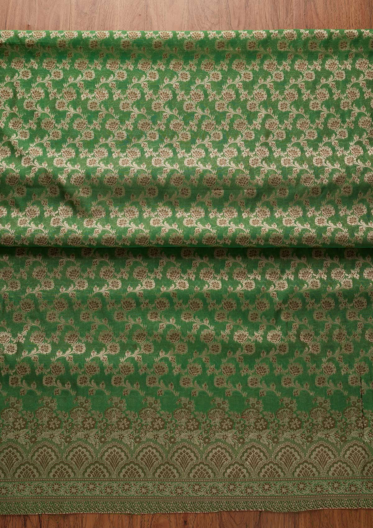 Leaf Green Zariwork Banarasi Designer Unstitched Salwar Suit - koskii