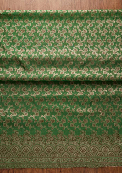 Leaf Green Zariwork Banarasi Designer Unstitched Salwar Suit - koskii