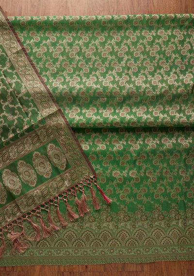 Leaf Green Zariwork Banarasi Designer Unstitched Salwar Suit - koskii